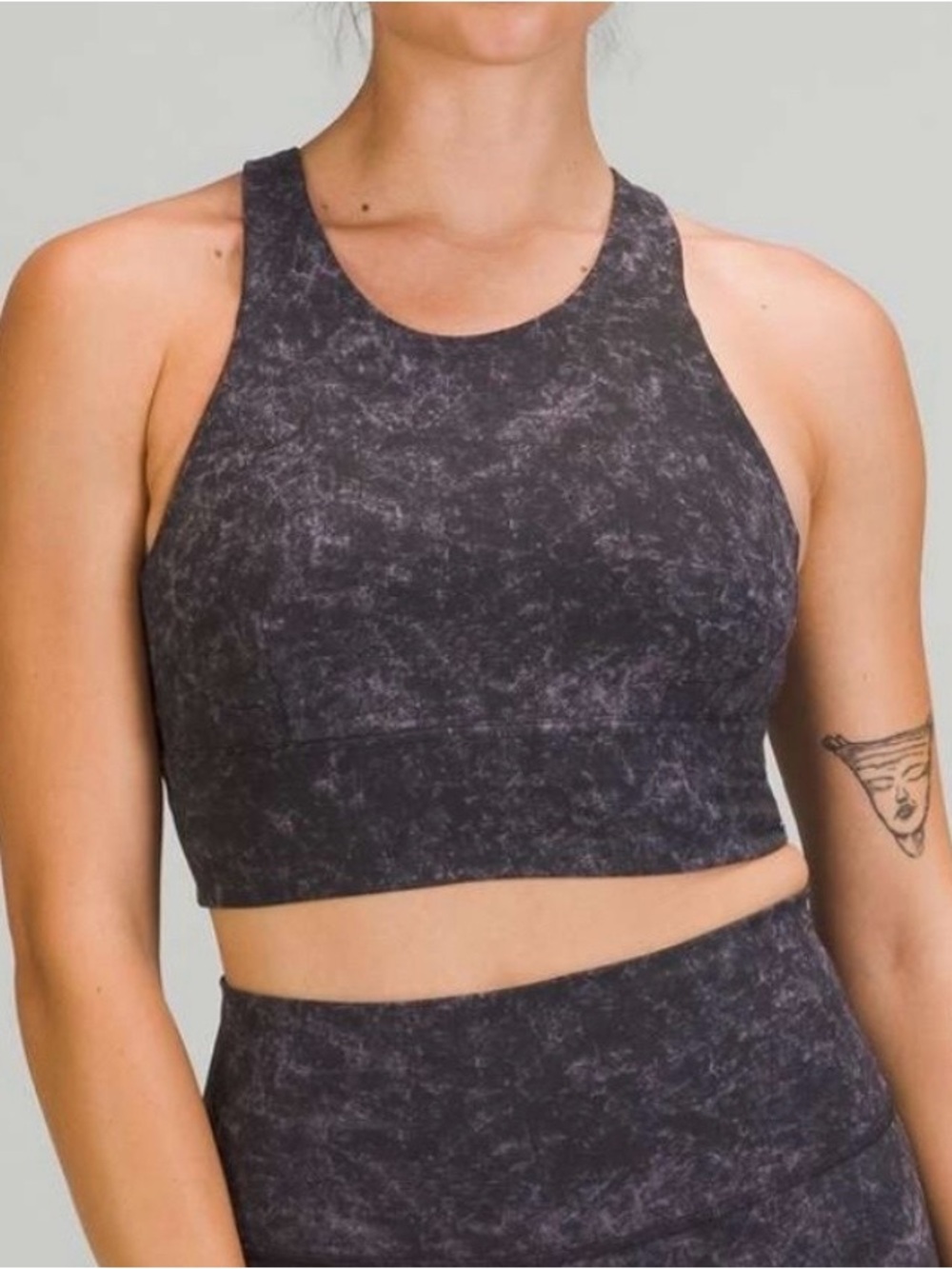 Lululemon Wunder Train Longline Bra Denim Wash Print Dusky Lavender Black